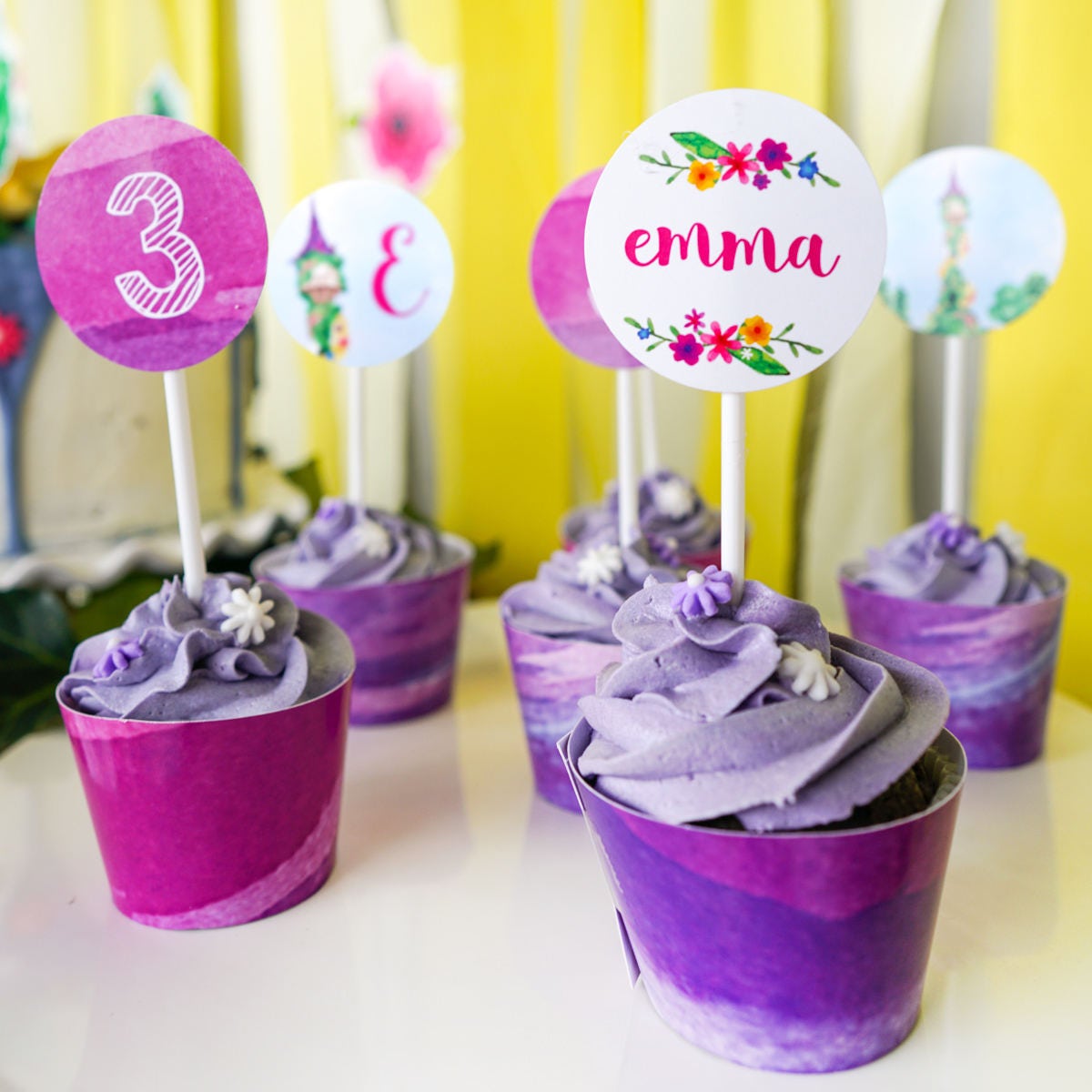 Rapunzel Party Cupcake Toppers and Cupcake Wrappers Princess Party Toppers Instant Download and Edit File at home with Adobe
