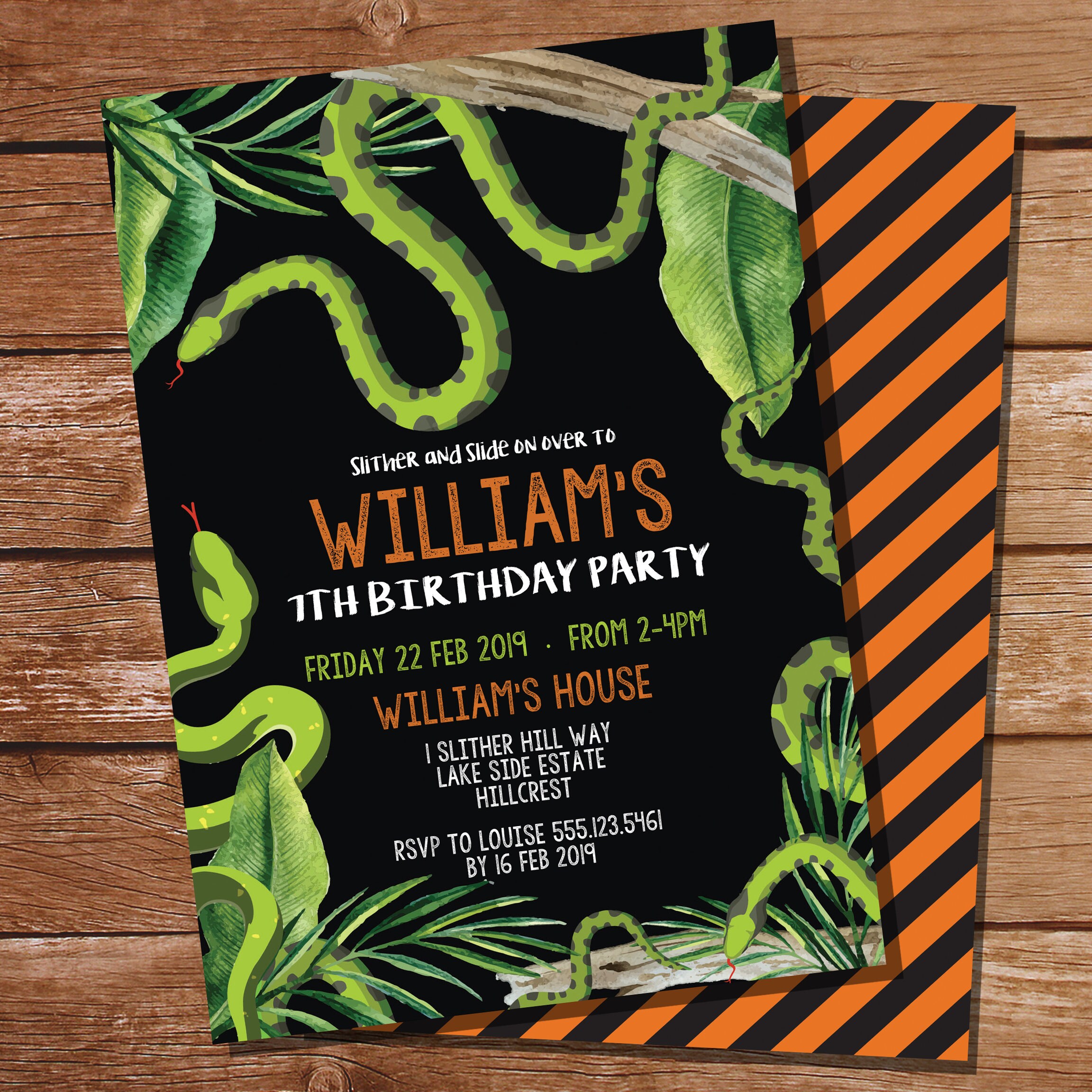 Snake Party Invitation Snake Invite Reptile Party Green Etsy