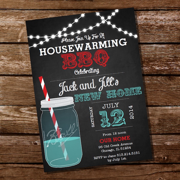 Chalkboard Housewarming BBQ Invitation - Housewarming Party - Instant Download and Editable File - Personalize at home with Adobe Reader