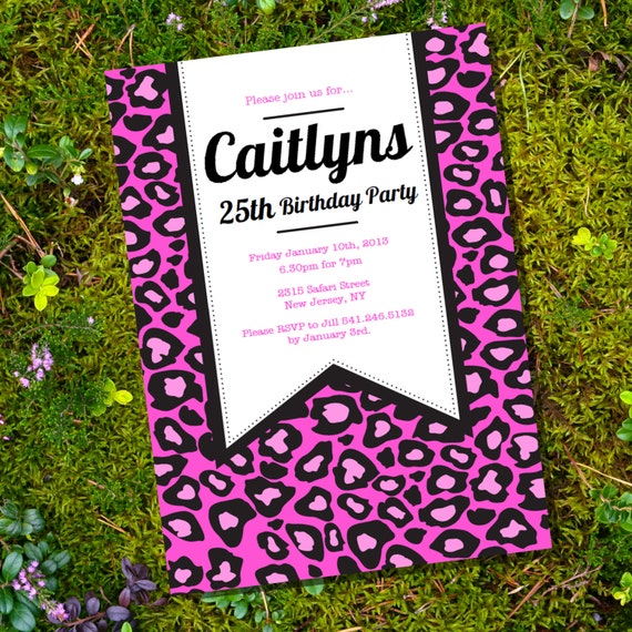 Pink + Black Leopard Birthday Invitation - 16th 20th 25th 30th 40th 50th 60th invitation - Instant Download & Edit File - Print at Home! Il_570xn