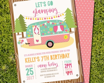 Invitation Girls Glamping Party Campervan Party Invite Camp Out DIY Glamping Invitation Instant Download Edit in Adobe Reader
