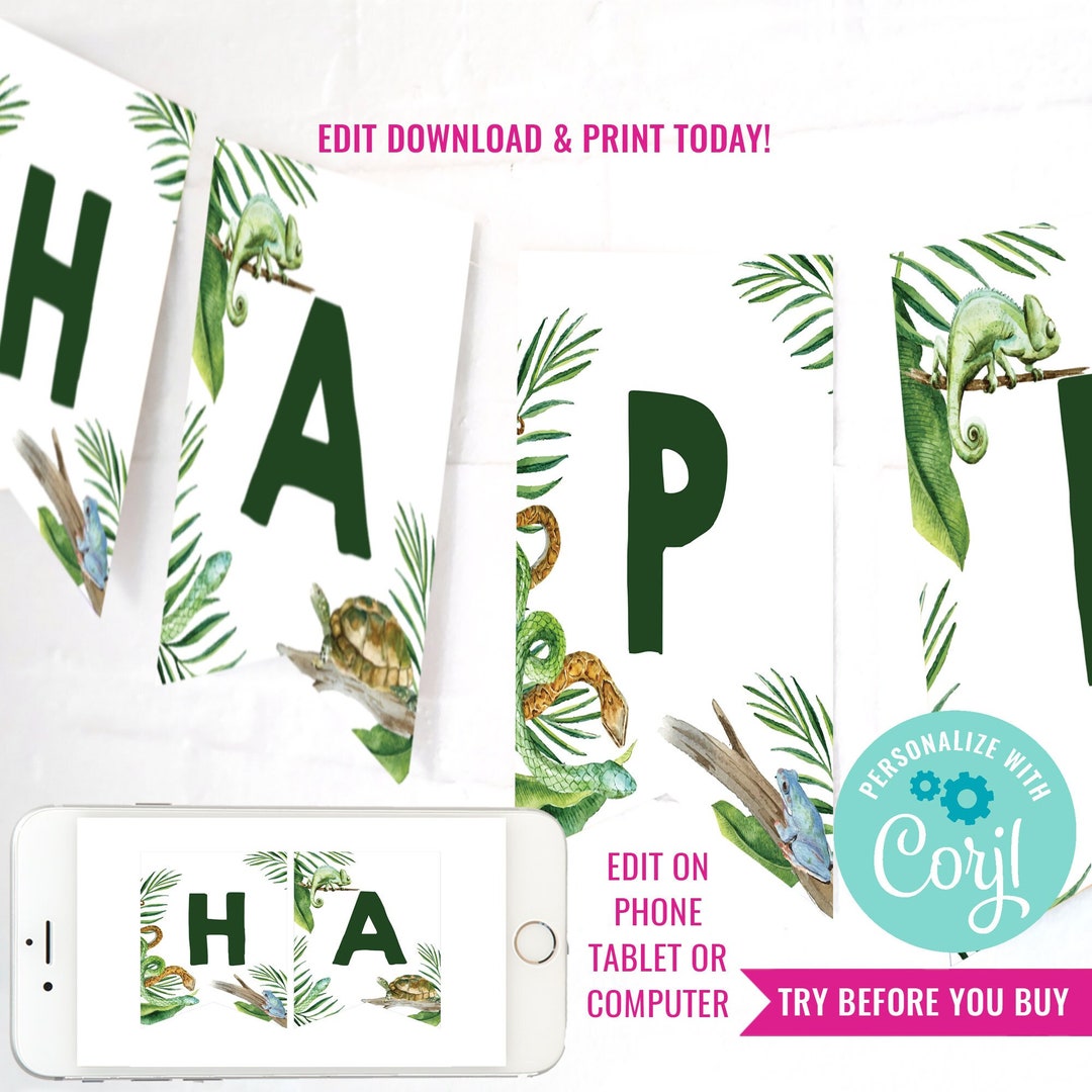 Reptile Party Happy Birthday Banner Reptile Banner Reptile - Etsy