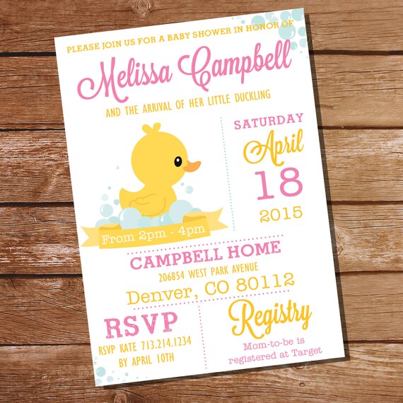 Pink Rubber Duck Baby Shower Invitation Girl Instant Editable File Personalize And Print With Adobe Reader