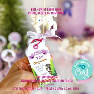 Horse Show Jumping Party Favor Tags Watercolor Horse Birthday favors Pony Party Favors Instant Download & Edit File with Corjl image 4