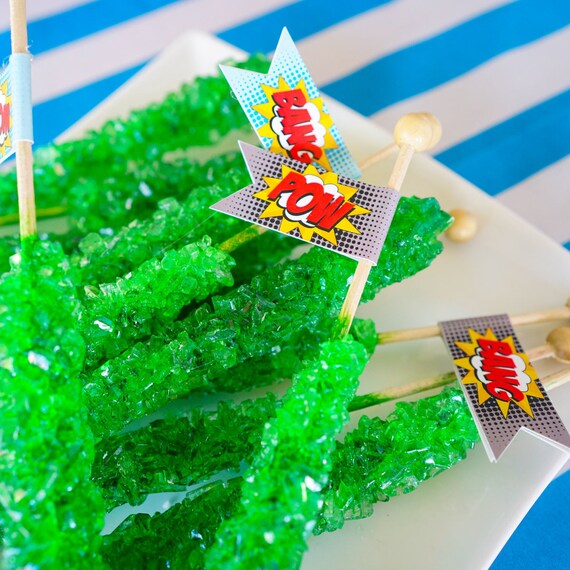 Boy Superhero Straw Flags - Thank You Tags - Party Favors - Instant Download - Edit at home with Adobe Reader Il_570xn