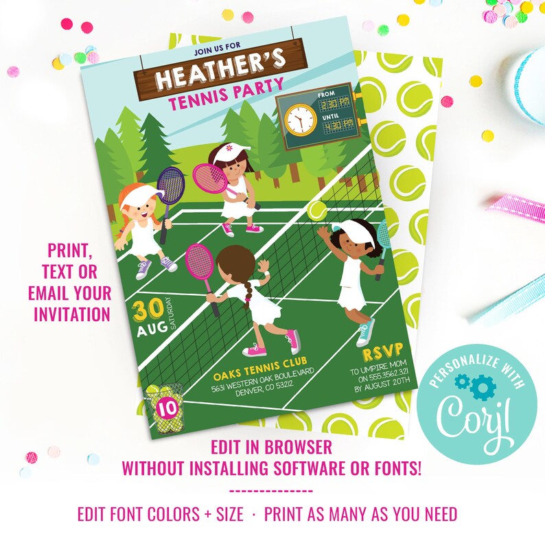 Tennis Party Invitation Girls Wimbledon Party Invitation Etsy