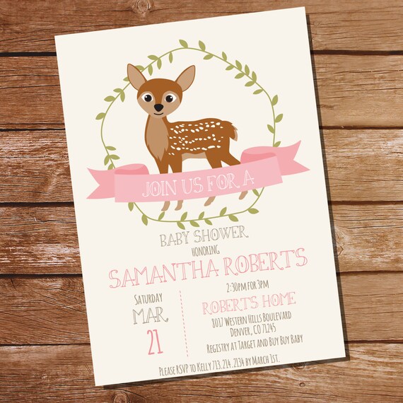 Woodland Baby Shower Invitation For A Girl Bambi Baby Shower Instant Download And Editable File Personalize At Home With Adobe Reader By Sunshineparties Catch My Party