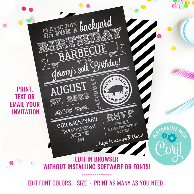 Chalkboard Birthday BBQ Invitation Birthday Barbecue Etsy