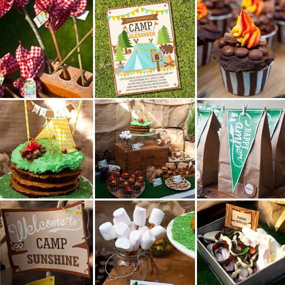 Camping Tent Party Full Printable Set - Camp Out - Instant Download and Editable File - Personalize at home with Adobe Reader Il_570xn