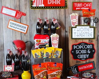 Movie Night Party Concession Stand | Movie Night Candy and Soda Store - Instant Download and Edit