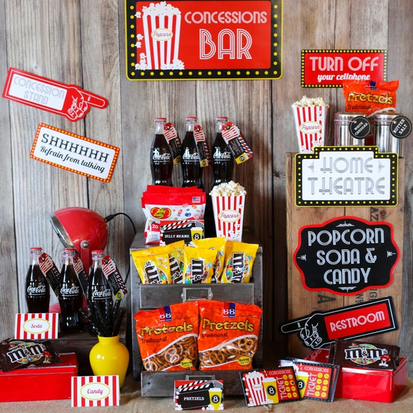 Movie Night Party Concession Stand | Movie Night Candy and Soda Store - Instant Download and Edit