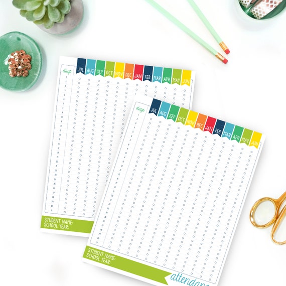 Homeschool Attendance Record Log - Homeschooling Attendance Chart - Attendance Tracker Sheet - Instant Download and Edit with Adobe Il_570xn