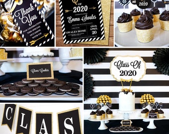 Black and Gold Graduation Party Printables Set - Gold Graduation Party - Instant Download & Edit File at home with Adobe Reader