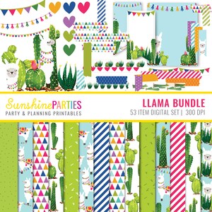 Llama Digital Paper Set Llama Crafting Paper Set Digital Paper Bundle Tags Washi Tape Clipart Llama Design Instant Download