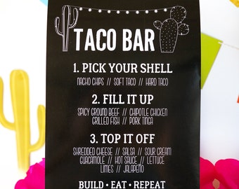 Mexican Fiesta Taco Bar Instruction Sign - Taco Bar Directions - Tex Mex Party - Cinco de Mayo - Instant Download & Edit with Adobe Reader