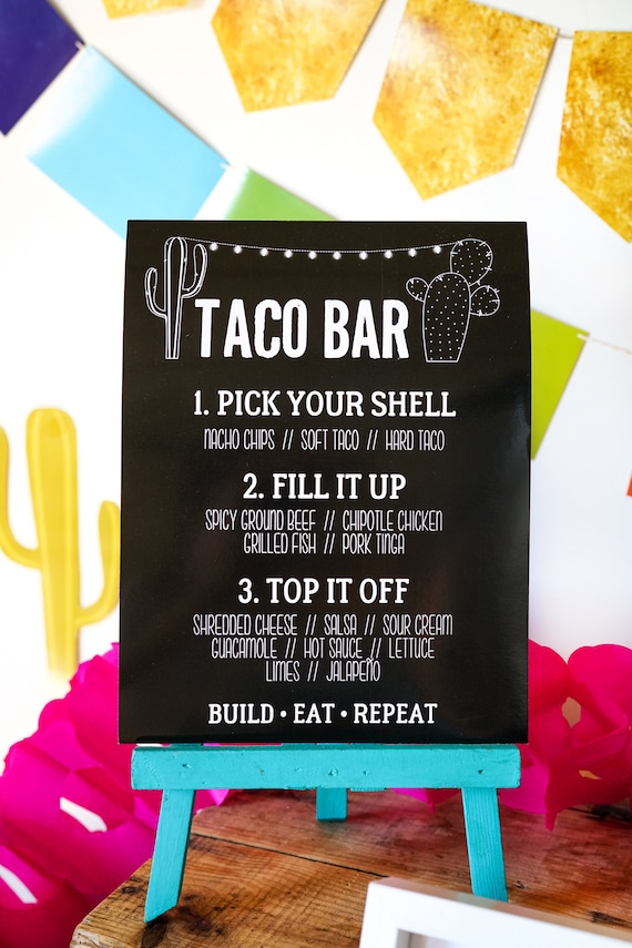 Mexican Fiesta Taco Bar Instruction Sign - Taco Bar Directions - Tex Mex Party - Cinco de Mayo - Instant Download & Edit with Adobe Reader Il_570xn