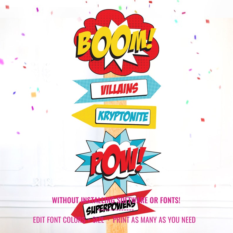 Superhero Party Welcome Sign Superhero Party Printable Sign Superhero Signs Instant Download and Edit File at home with Adobe Reader image 3