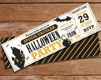 Halloween Party Invitation DIY Halloween Party Ticket Invite Spooky Party Invite Instant Download Edit with Adobe Reader
