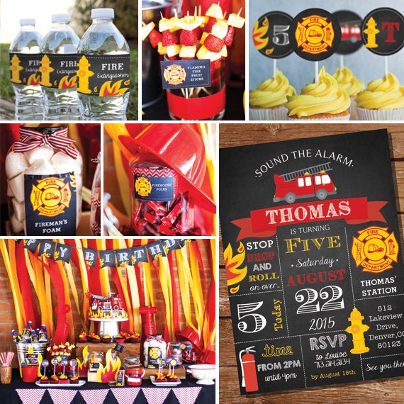 Fireman Party Decorations - Firefighter Birthday Party Decor - Instant Download and Edit File at home with Adobe Reader Il_570xn