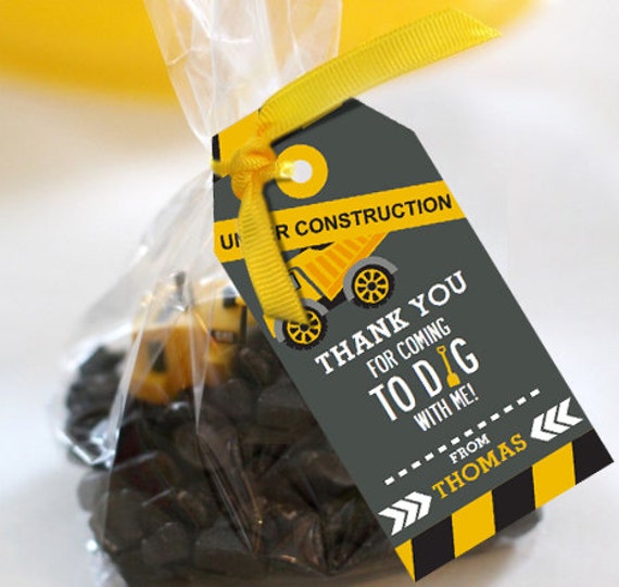 Come Dig with Me Construction Party Favors Tags - Instantly Downloadable and Editable File - Personalize and print at home with Adobe Reader Il_570xn