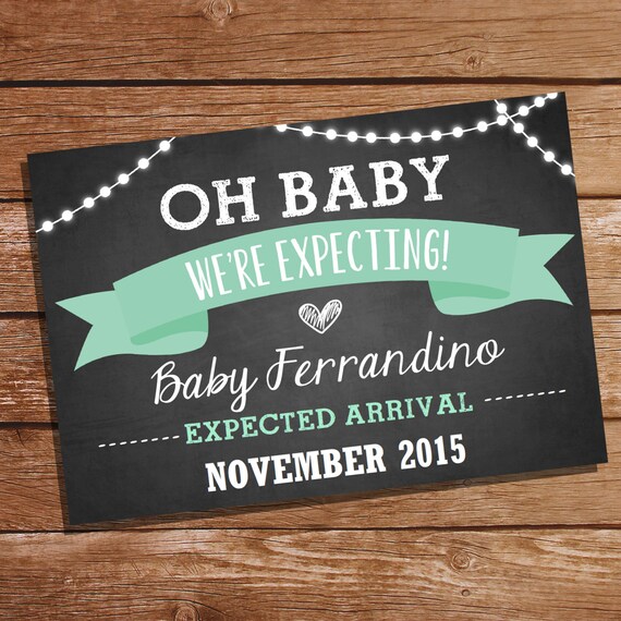 Chalkboard Pregnancy Announcement - Instantly Downloadable and Editable File - Personalize and Print at home with Adobe Reader Il_570xn