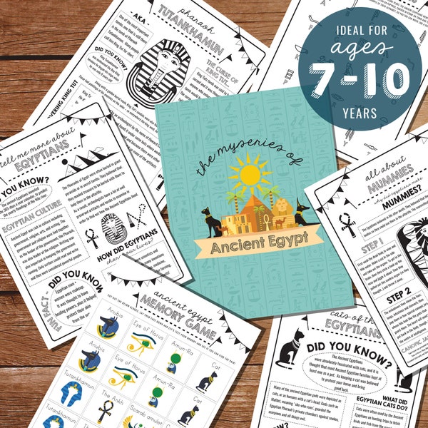 Kids Ancient Egypt Activity Sheets - Tutankhamun Activity Sheet- Egypt Activity Sheets- Learn about Pyramids-Instant Download -Print at Home