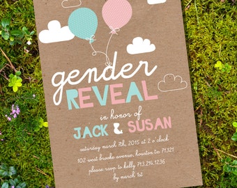 Kraft Paper Gender Reveal Party Invitation - Boy or Girl - Instantly Downloadable and Editable File - Personalize with Adobe Reader