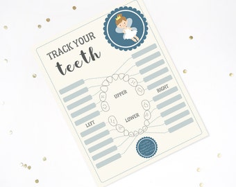 Tooth Fairy Lost Tooth Chart - Track Your Teeth - Official Tooth Fairy Printable - Blue for boys - Instant Download and Edit with Adobe