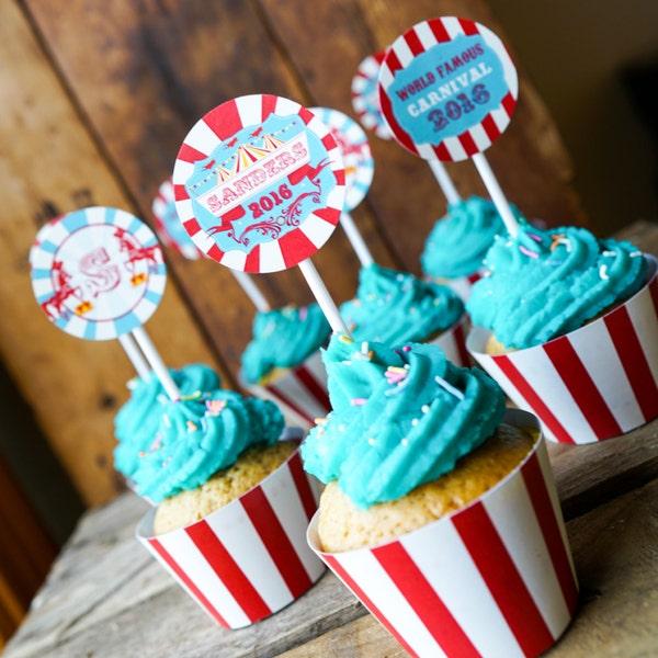 Carnival Cupcake Toppers and Cupcake Wrappers - Carnival Printables - Instant Download and Edit File at home with Adobe Reader