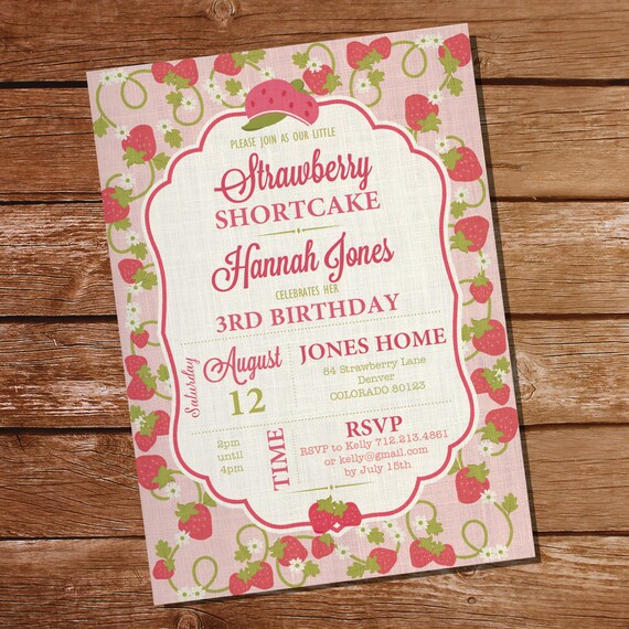 Strawberry Shortcake Party Invitation for a Girl - Instant Download - Editable File - Personalize at home with Adobe Reader Il_570xn