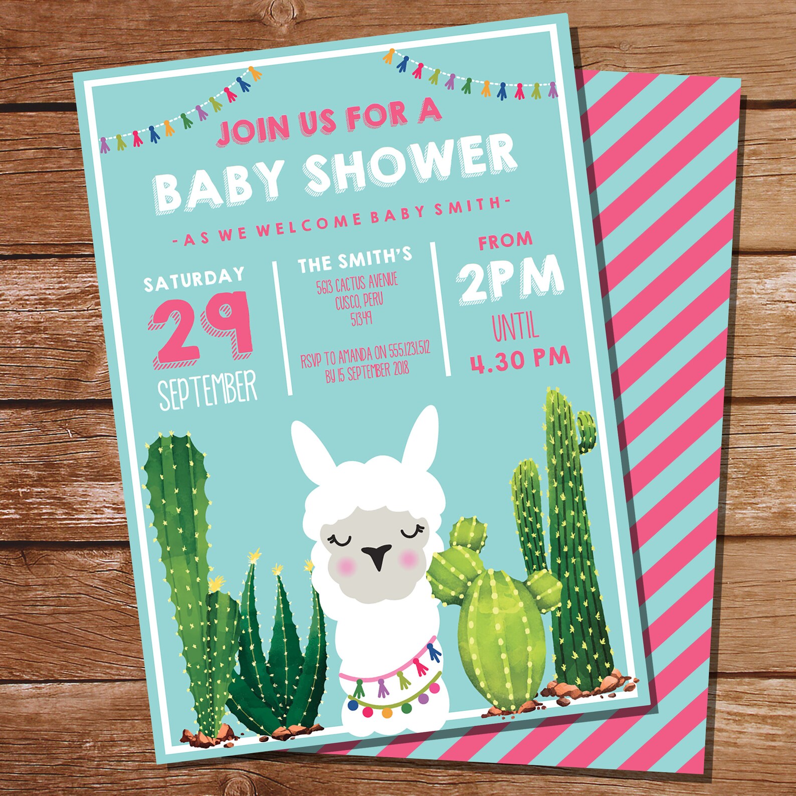 Llama Baby Shower Invitation for a Girl Cute Llama Baby Etsy