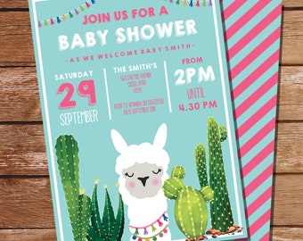 Llama Baby Shower Invitation for a Girl | Cute Llama Baby Shower Invitation - Instant Download and Edit File at home with Adobe Reader