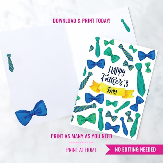 Printable Father's Day Card - Blue and Green Greeting Card - Printable Greeting Card - Instant Download & Print at home Il_570xn