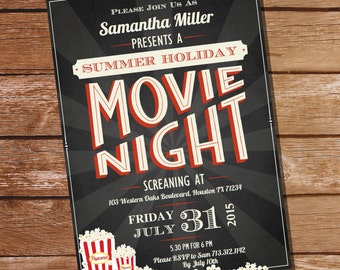 Chalkboard Movie Night Party Invitation - Movie Night Invitation - Instant Download and Edit File at home with Adobe Reader