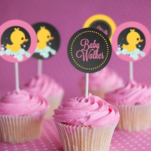 Chalkboard Rubber Duck Party Cupcake Toppers - Girl First Birthday Party - Instant Download + Editable File - Personalize with Adobe Reader