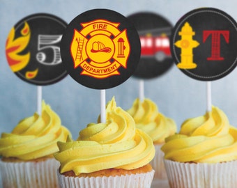 Chalkboard Fireman / Firefighter Cupcake Toppers - Fireman Printables - Instant Download and Edit at home with Adobe Reader - Print at home