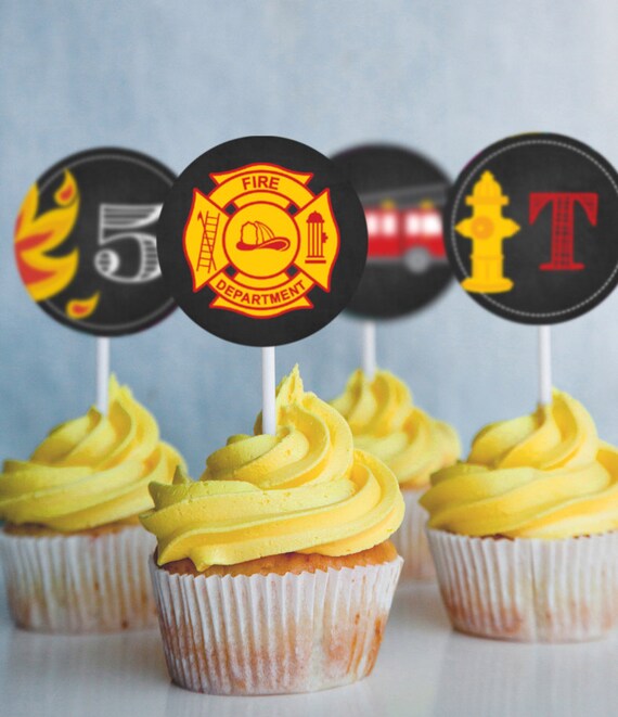 Chalkboard Fireman Firefighter Cupcake Toppers Fireman Printables Instant Download And Edit At Home With Adobe Reader Print At Home