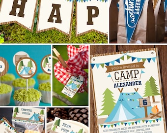 Boys Camping Party Full Printable Set - Camp Out Party - Camping Party Decor - Instant Download and Edit File at home with Adobe Reader