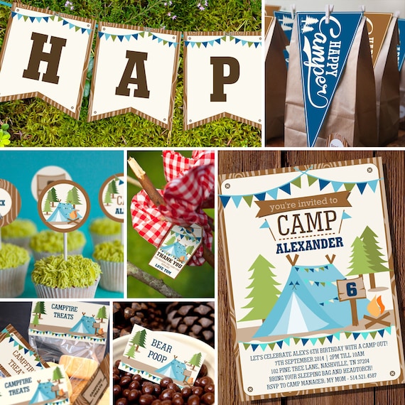 Boys Camping Party Full Printable Set - Camp Out Party - Camping Party Decor - Instant Download and Edit File at home with Adobe Reader Il_570xn