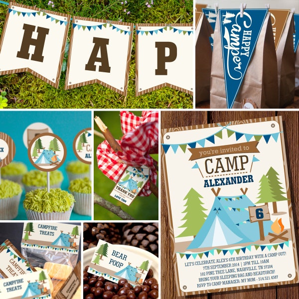 Boys Camping Party Full Printable Set - Camp Out Party - Camping Party Decor - Instant Download and Edit File at home with Adobe Reader