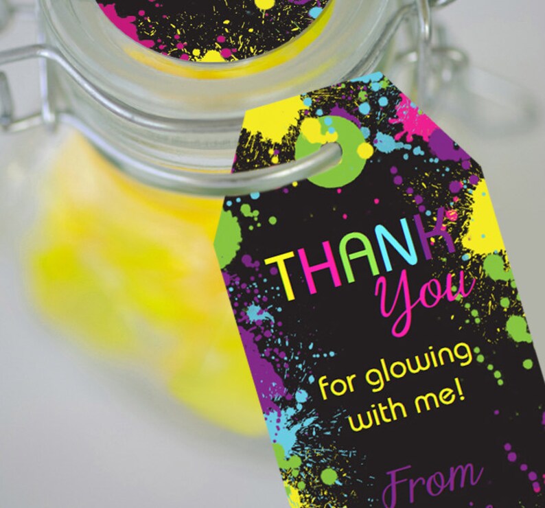 El Paso Mall Neon Glow Be super welcome Party Favor Tags Editable - and Instantly Downloadable