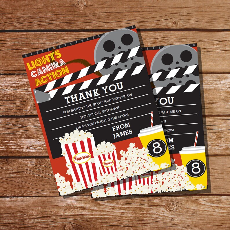 Movie Night Thank You Cards Movie Night Party Instant | Etsy