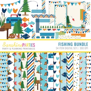 Boys Fishing Digital Paper Set Bundle Fishing Craft Digital Paper Set Bundle Instant Download