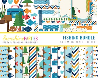 Boys Fishing Digital Paper Set Bundle Fishing Craft Digital Paper Set Bundle Instant Download