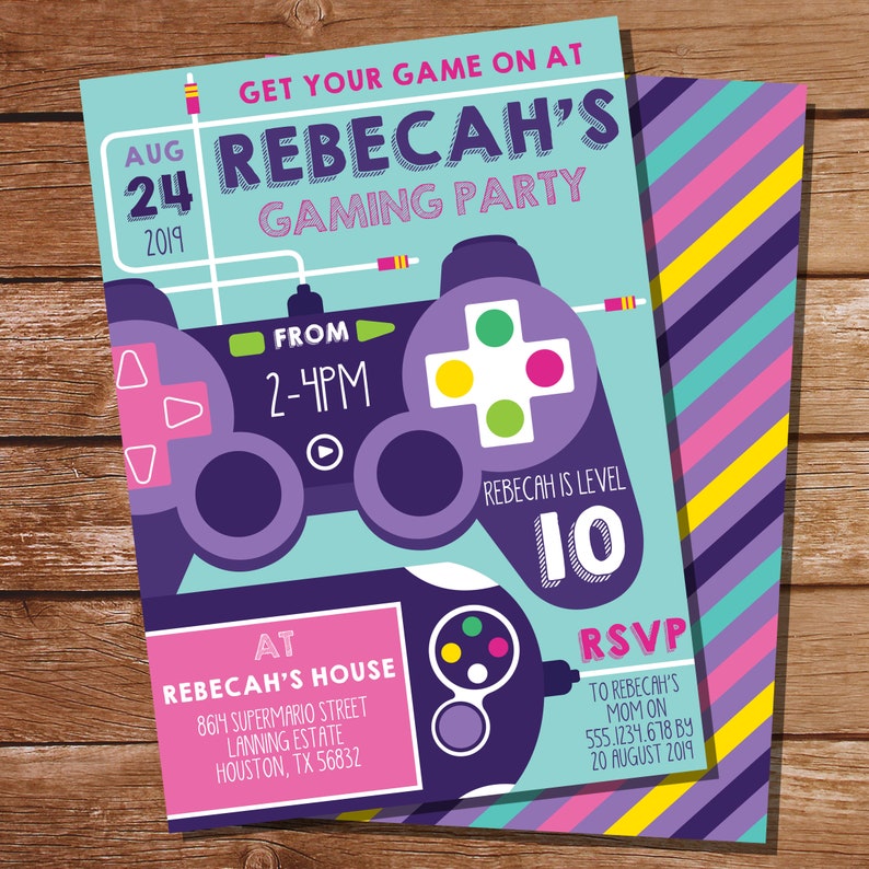 Gaming Party Invitation Video Game Invitation Girls Gaming Etsy