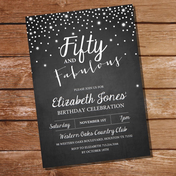 Fifty and Fabulous Chalkboard Birthday Invitation - 40th 50th birthday invitation - Instant Download + Edit with Adobe Reader Il_570xn