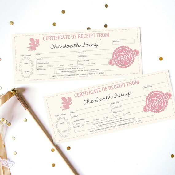 Tooth Fairy Certificate Receipt - Official Tooth Fairy Certificate - Tooth Fairy Printable - Instant Download and Edit with Adobe Reader Il_570xn