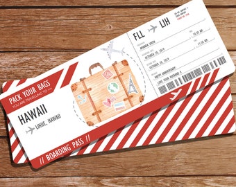 Surprise Vacation Gift Travel Ticket - Travel Ticket Surprise Gift - Instant Download Editable File - Personalize at home with Adobe Reader