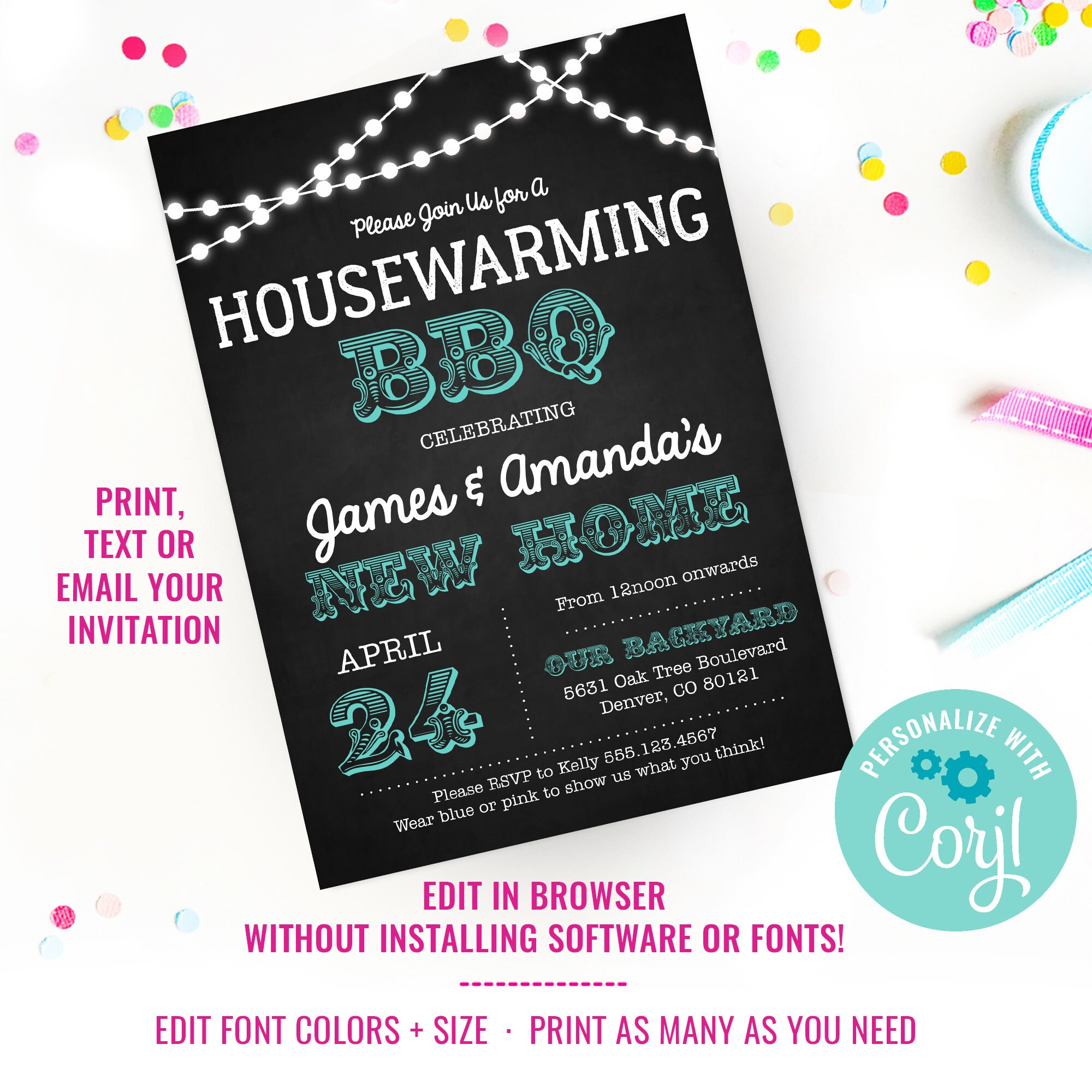 Chalkboard Housewarming BBQ Invitation Housewarming Party Etsy