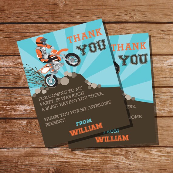 Dirt Bike Party Thank You Cards - Party Favors - Instant Download and Editable File - Personalize at home with Adobe Reader Il_570xn